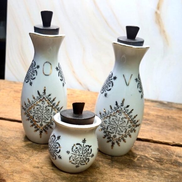 Vintage Atomic Cruet Set Oil Vinegar toothpick Jar Mcm - Picture 11 of 11